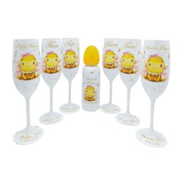 Set 6 pahare botez + 1 biberon, model personalizat Albinuță - FEIS510018