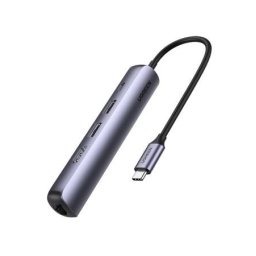 Adaptor 5-in-1 UGREEN CM418 USB-C la 2x USB 3.0, HDMI, RJ45, USB-C (gri)