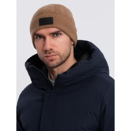 Ombre Men's knitted sweater weave cap with patch - light brown