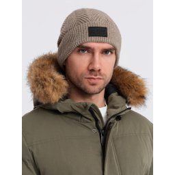 Ombre Men's knitted sweater-weave cap with patch - ash