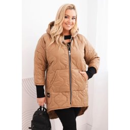 Kesi Włoski Plus Size women's winter quilted jacket with a hood camel