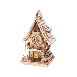 Puzzle 3D, din lemn, electric, Ceas cu cuc - lemn natur, 435 piese