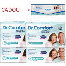 Pachet 4 x Scutece Dr. Comfort L (4x30 buc) + 1 x Șervețele Umede XXL 50 buc – Protecție Incontinență Adulți