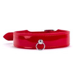 Devil Sticks Patent Leather Collar with Lamb Leather Backing Red