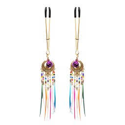 Rimba Bondage Play Nipple Clamps with Feathers Multicolor