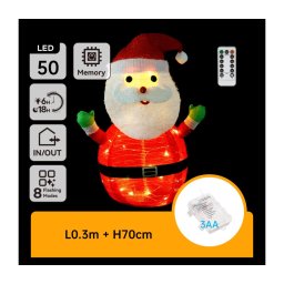 Aigostar - Decorațiune LED de exterior pentru Crăciun, 50xLED/3xAA, 0,7m, IP44, lumină caldă, Moș Crăciun