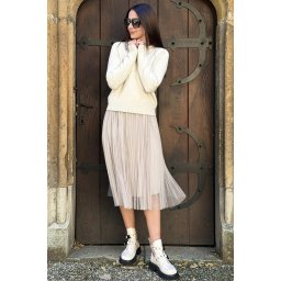 ROCHIE LUNGA 2 PIESE TRICOT SI TUL CU BULINE DOTS IVORY TALIE UNICA Ivory