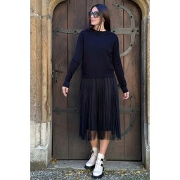ROCHIE LUNGA 2 PIESE TRICOT SI TUL CU BULINE DOTS NEGRU TALIE UNICA Negru