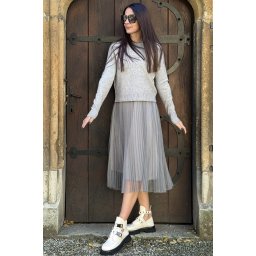 ROCHIE LUNGA 2 PIESE TRICOT SI TUL CU BULINE DOTS GRI TALIE UNICA Gri