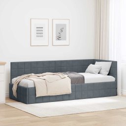 Cadru de pat coltar cu headboard Gri închis 80 x 200 cm Catifea GartenMobel Dekor