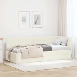 Cadru de pat coltar cu headboard Crem 80 x 200 cm Catifea GartenMobel Dekor