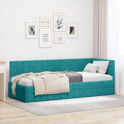 Cadru de pat coltar cu headboard Turcoaz 80 x 200 cm Catifea GartenMobel Dekor