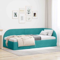 Cadru de pat coltar cu headboard Turcoaz 100 x 200 cm Catifea GartenMobel Dekor