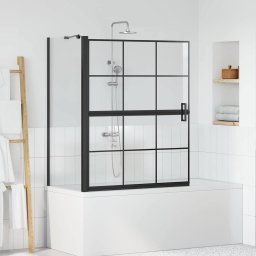 Paravan de cada pentru dus pliabil, sticla securizata, negru, 100 x 129,5 cm