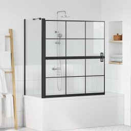 Paravan pliabil pentru cada, sticla securizata, negru, 116 x 129,5 cm