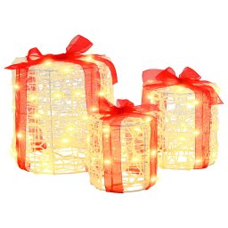 Decoratie cutie de cadou 3 pcs Alb cald 20 x 20 x 21 cm Acril GartenMobel Dekor