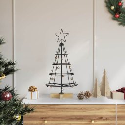 Brad de Craciun în Forma de Con cu suport Negru 60 cm Otel GartenMobel Dekor