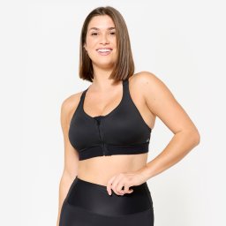 Bustieră cu fermoar și bureți Fitness cardio susținere mare Negru Damă