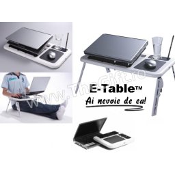 E Table masa laptop cu coolere, suport pahar si mouse pad