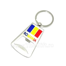 Breloc metalic cu desfacator, tricolorul Romaniei