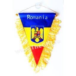 Fanion tricolor Romania, cu stema, triunghiular