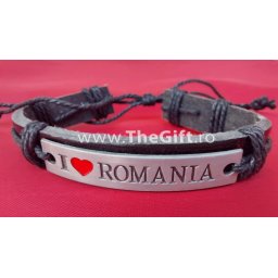 Bratara din piele si metal I love Romania