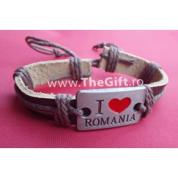 Bratara I love Romania, din piele si metal