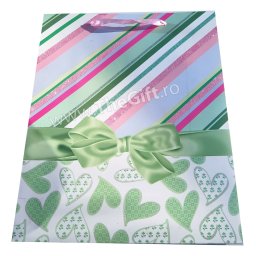 Punga de cadou cu inimioare si fundita verde