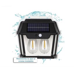 Lampa solara pentru exterior, cu 2 becuri LED, senzor de miscare