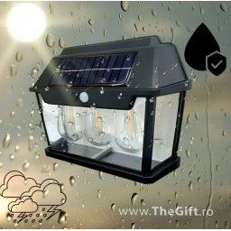 Lampa solara pentru exterior, cu 3 becuri LED, senzor de miscare