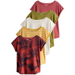 Next Tricou galben / verde măr / roz eozină / roșu / alb