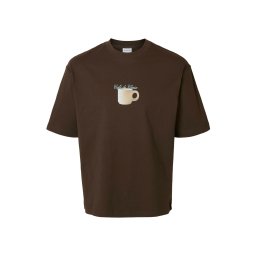 SELECTED Tricou 'SLHNorman' albastru deschis / ciocolatiu / alb lână