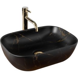 REA-U8908 - Lavoar BELINDA pentru blat 33,5x46,5 cm ceramică/negru/decor marmură
