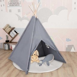 Cort de copii teepee cu geanta, gri 120x120x150 cm, piersica GartenMobel Dekor