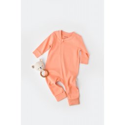 Salopeta cu fermoar cu maneca lunga si panataloni lungi - 100%bumbac organic - roz piersica, babycosy (marime: 9-12 luni)