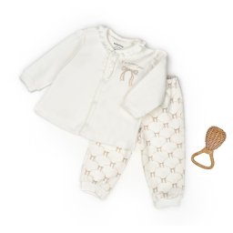 Set bluza si pantalon, bow, babycosy, 100%bumbac organic, stone (marime: 3-6 luni)