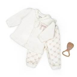 Set bluza si pantalon, bow, babycosy, 100%bumbac organic, powder (marime: 3-6 luni)