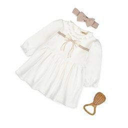 Set rochita cu bentita, bow, babycosy, 100%bumbac organic, stone (marime: 12-18 luni)