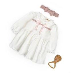 Set rochita cu bentita, bow, babycosy, 100%bumbac organic, powder (marime: 6-9 luni)