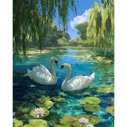 Set goblen cu diamante, cu sasiu, Lebede, 40x50 cm
