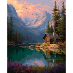 Set goblen cu diamante, cu sasiu, Casa langa lac, 40x50 cm