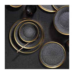 Set de masă 8 piese din porțelan, negru/auriu