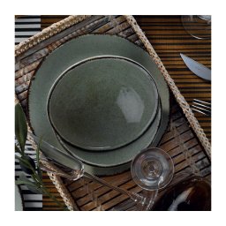 Set de masă, 18 piese, verde/porțelan