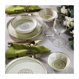 Set de veselă, 18 piese, porțelan, verde