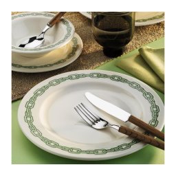 Set de veselă, 24 piese, porțelan, alb/verde