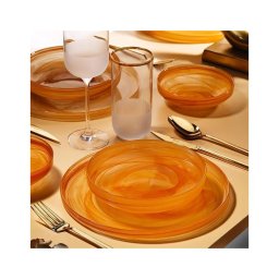 Set de masă 18 piese portocaliu/sticlă