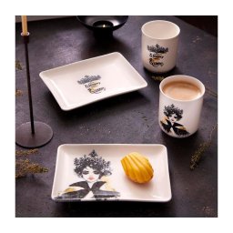 Set de masă, 4 piese, porțelan, negru/alb