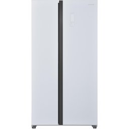 Side by side Heinner HSBS-HM532NFGWHE++, 532 l, No frost, Display LED, Clasa E, Smart, Alarma usa deschisa, H 177 cm, Sticla alba