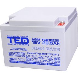 Acumulator Ted Electric TED003447, 12V High Rate, Dimensiuni 165 x 175 x 125 mm, Baterie 12V 28.5Ah M5, TED Electric TED003447