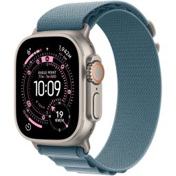 Apple Watch Ultra 3, GPS + Cellular, Carcasa Natural Titanium 49mm, Light Blue Alpine Loop - Small